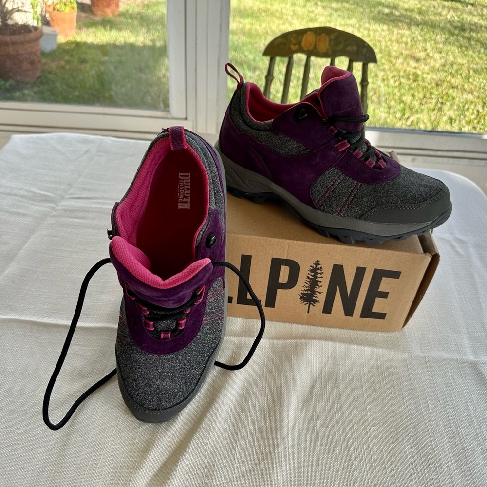 Duluth Trading Co, Jillpine Waterproof Hiking Shoes, Purple and Grey. - Picture 4 of 8